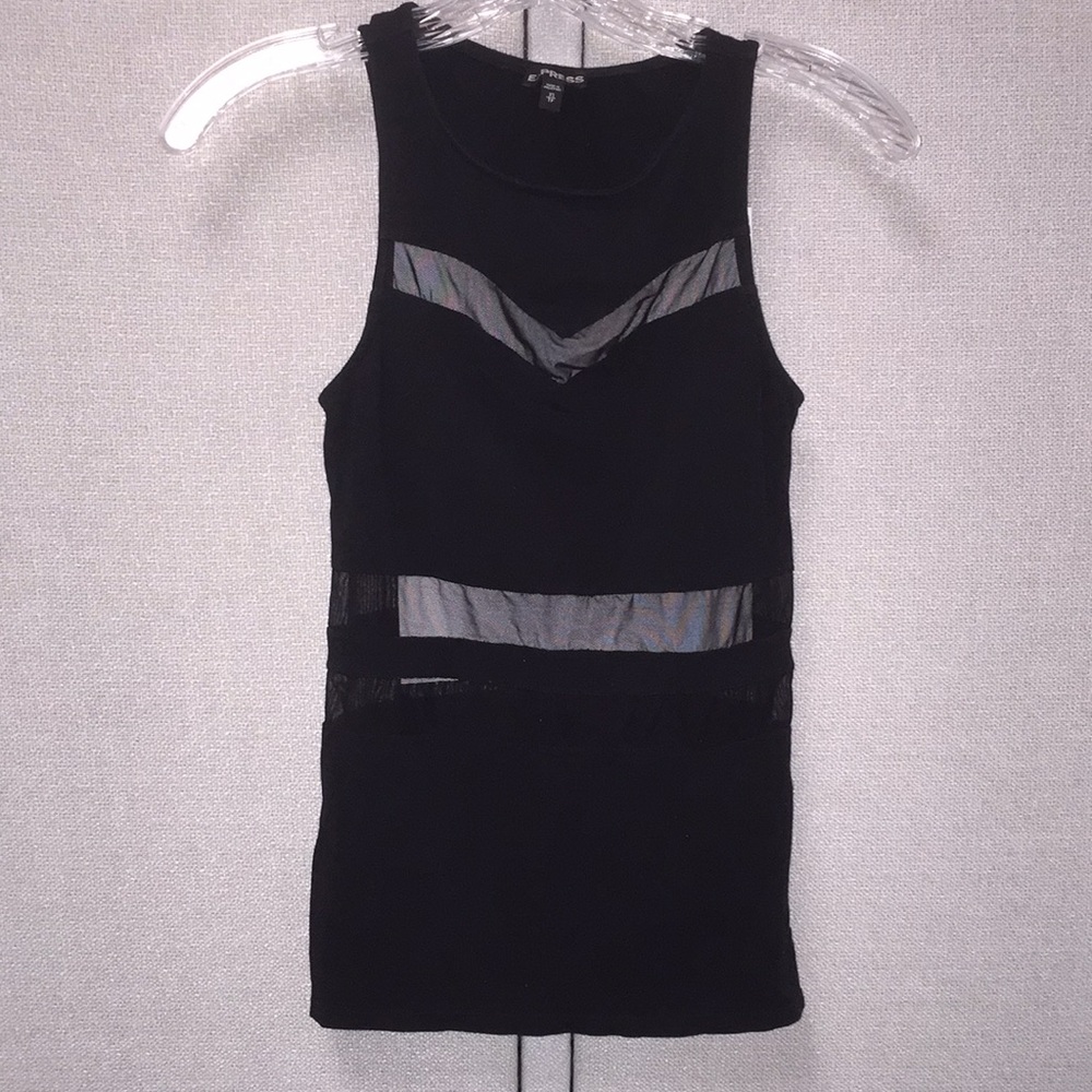 XS Express Black tank top with mesh cutouts